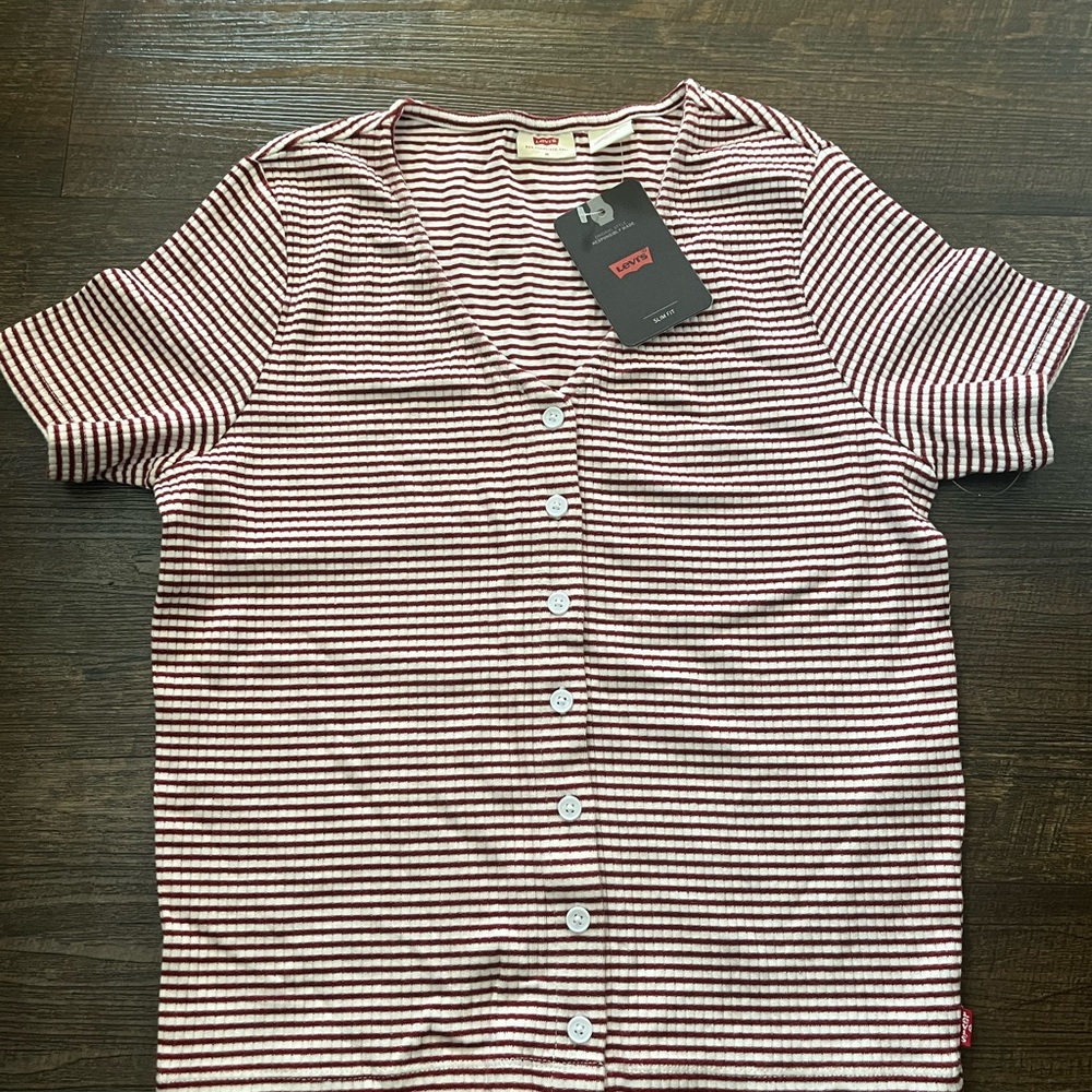 Levi's Burgundy and White Striped Slim Fit Shirt